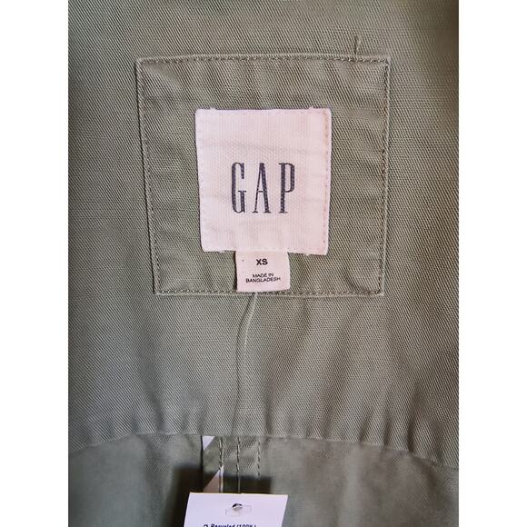 Gap Utility Jacket Women's Size XS  Green Frayed Pleated Peplum Hem Pockets Snap - Picture 13 of 15